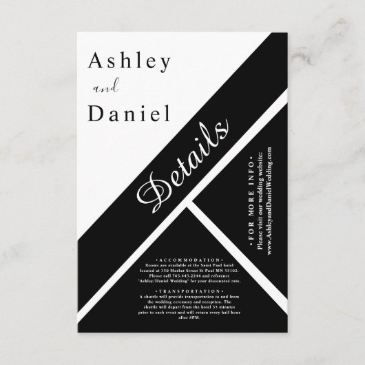 エレガントシックな黒と白ファンシーのモダン結婚s エンクロージャーカード (正面)