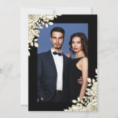 エレガントシックはっきりしたブラック金ゴールドフローラ結婚写真 招待状 (裏面)