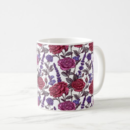 エレガントシックカラフル素朴バラ コーヒーマグカップ (正面右)