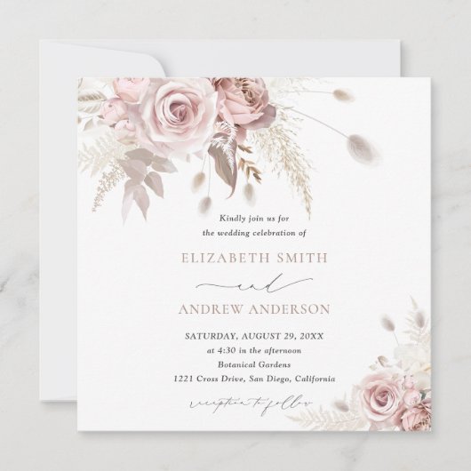 エレガントシックスタイリッシュダスティバラフローラ結婚ズ 招待状 (正面)