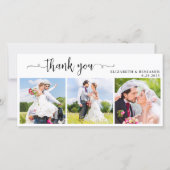 エレガントシックパーソナライズされた3結婚写真 サンキューカード (正面)