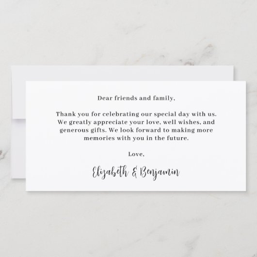 エレガントシックパーソナライズされた3結婚写真 サンキューカード (裏面)