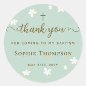 エレガントシックモダングリーンデイジーフローラありがとう ラウンドシール (正面)