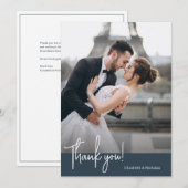 エレガントシックモダンネイビーブルー結婚ズ サンキューカード (正面/裏面)