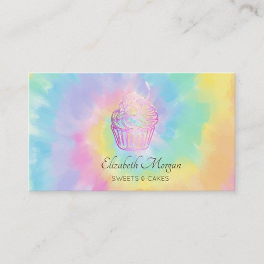 エレガントシックモダンバラ金ゴールドカップケーキ絞り染め 名刺 (正面)