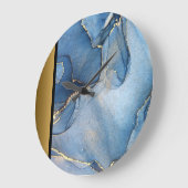 エレガントシックモダンブルー金ゴールド大理石パターン ラージ壁時計 (傾斜)