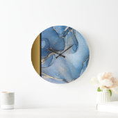エレガントシックモダンブルー金ゴールド大理石パターン ラージ壁時計 (ホーム)