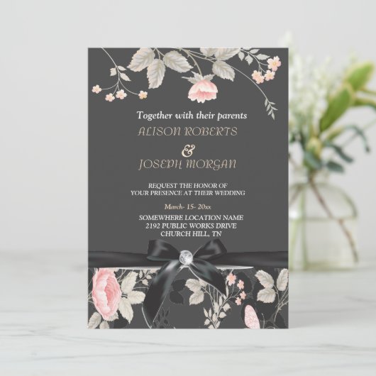 エレガントシック水カラーフローラ結婚カード 招待状 (スタンド正面)