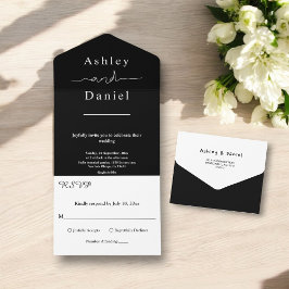 エレガントシック白黒モダンシンプル結婚の オールインワン招待状
