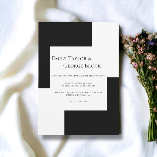 エレガントシック白黒モダンシンプル結婚の 招待状