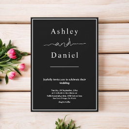 エレガントシック白黒モダンシンプル結婚の 招待状