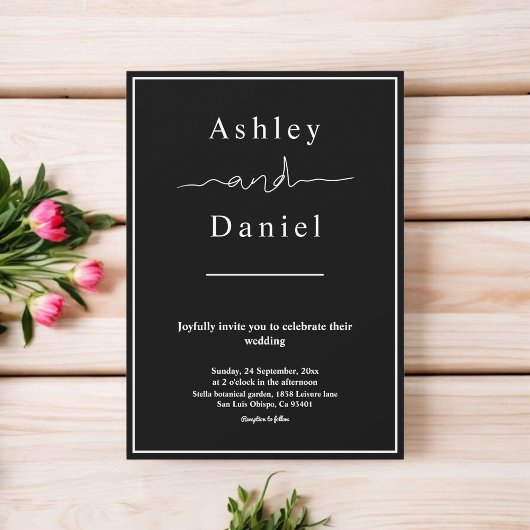 エレガントシック白黒モダンシンプル結婚の 招待状