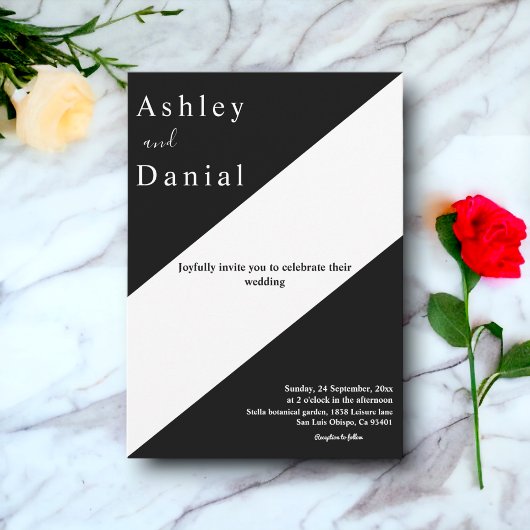 エレガントシック白黒モダンシンプル結婚の 招待状