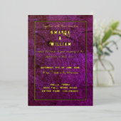 エレガントシック金ゴールドオンパープルレザー結婚ズ 箔招待状 (立ち正面)