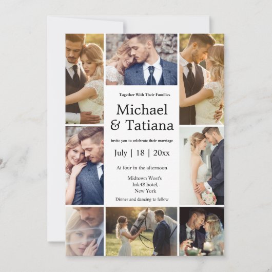 エレガントシック8フォトミニマル結婚リスト 招待状 (正面)