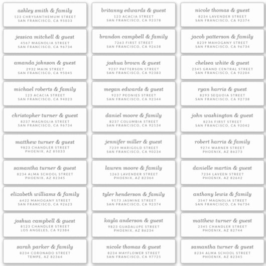 エレガントシモダンック結婚のゲスト名アドレス シール (正面)