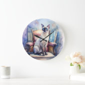 エレガントシャム猫アンティークチャーム-ヴィンテージW ラージ壁時計 (ホーム)