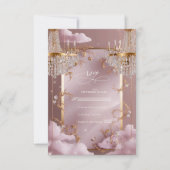 エレガントシャンデリア結婚ピンク 出欠カード (正面)