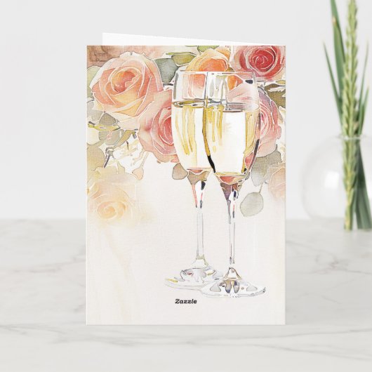 エレガントシャンパンとバラ婚約発表 カード (裏面)