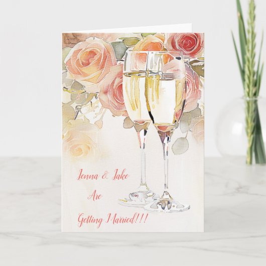 エレガントシャンパンとバラ婚約発表 カード (正面)