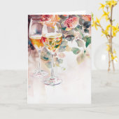エレガントシャンパンとバラ婚約発表 カード (黄色い花)