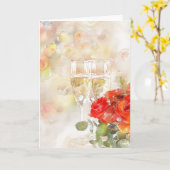 エレガントシャンパンとバラ婚約発表 カード (黄色い花)