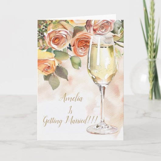 エレガントシャンパンとバラ婚約発表 カード (正面)