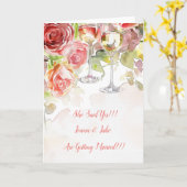 エレガントシャンパンとバラ婚約発表 カード (黄色い花)