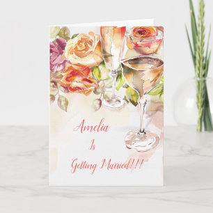 エレガントシャンパンとバラ婚約発表 カード