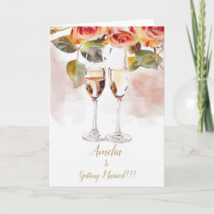エレガントシャンパンとバラ婚約発表 カード
