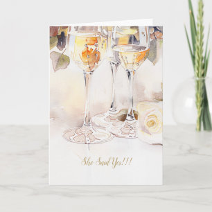 エレガントシャンパンとバラ婚約発表 カード