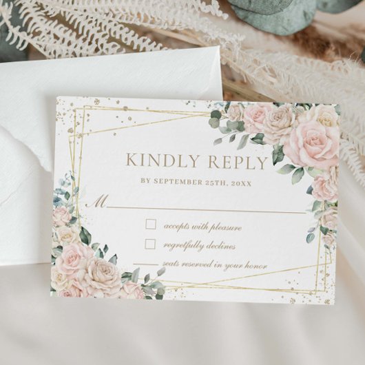 エレガントシャンパンアイボリー赤面バラフローラ結婚ズ 出欠カード