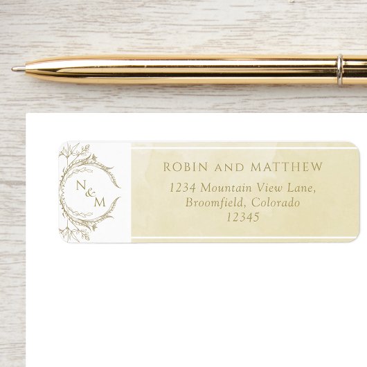 エレガントシャンパンウォーターカラーモノグラム結婚ズ ラベル