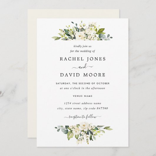 エレガントシャンパンウォーター色のフローラ結婚ズ 招待状 (正面/裏面)