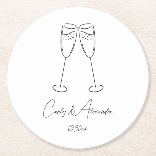 エレガントシャンパンガ結婚ラス婚約 ラウンドペーパーコースター (正面)