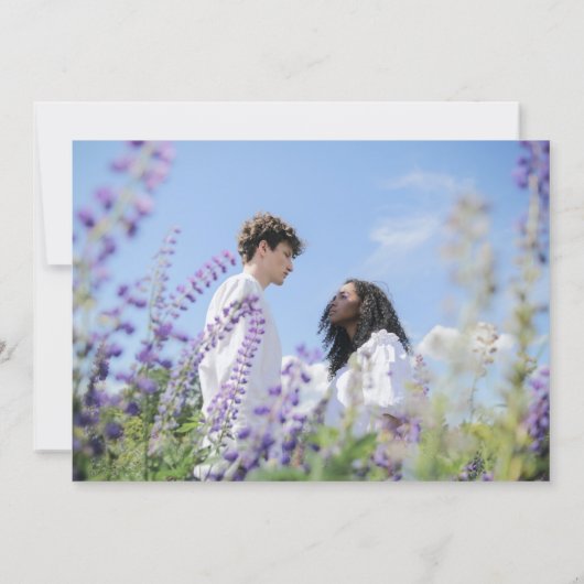 エレガントシャンパンバイオレットチューリップ結婚写真 招待状 (裏面)