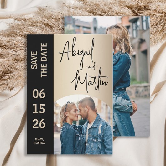 エレガントシャンパンブラック2フォト結婚ズ セーブザデート