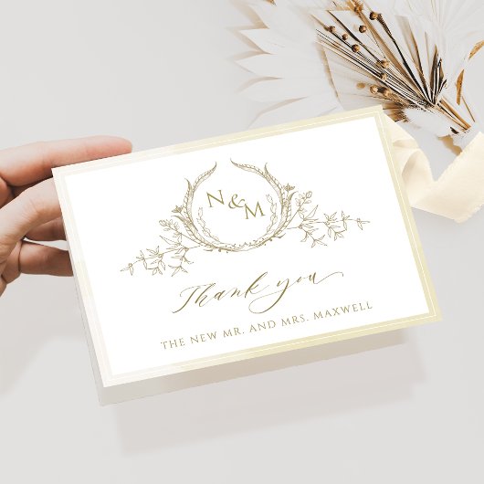 エレガントシャンパンモノグラム、ウォーター結婚カラー サンキューカード