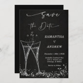 エレガントシャンパン日付の結婚保存 招待状 (正面/裏面)