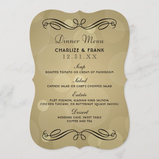 エレガントシャンパン金ゴールドとブラック結婚ズ メニュー (正面)
