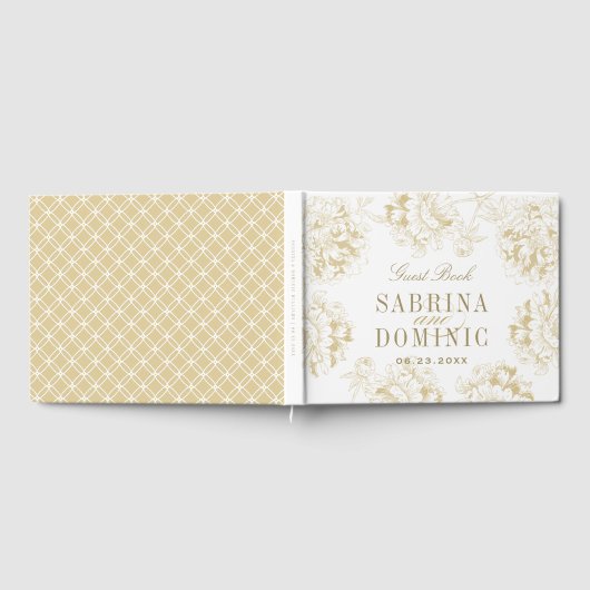 エレガントシャンパン金ゴールドフローラピー結婚ーニ ゲストブック (全面)