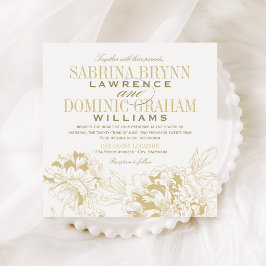 エレガントシャンパン金ゴールドフローラピー結婚ーニ 招待状