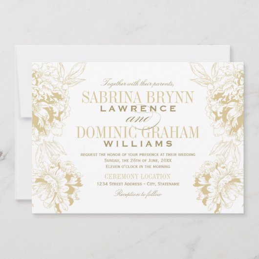 エレガントシャンパン金ゴールドフローラピー結婚ーニ 招待状 (正面)