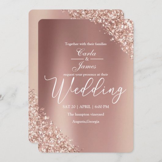 エレガントシャンパン金ゴールドラグジュアリ結婚ーズ 招待状 (正面/裏面)