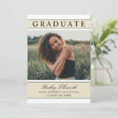 エレガントシャンパン金ゴールド写真卒業 招待状 (スタンド正面)