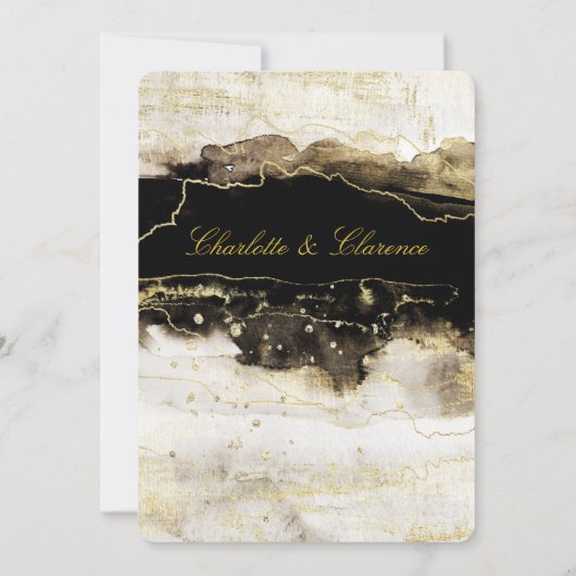 エレガントシャンパン金ゴールド白黒ラグジュアリー結婚ズ 招待状 (裏面)