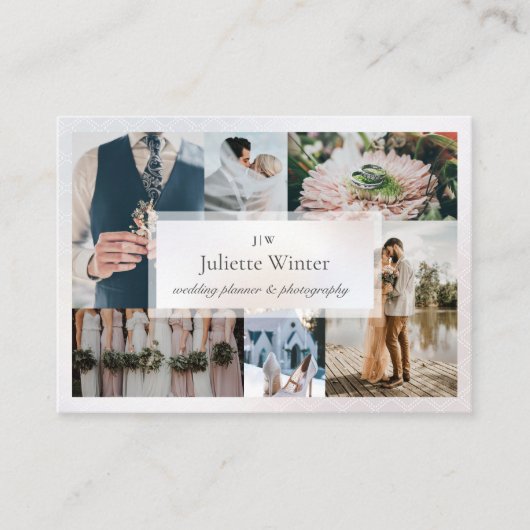 エレガントシルク真珠のコラージュ写真 名刺 (正面)