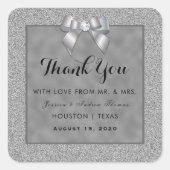 エレガントシルバーとスタイリッシュグリッター結婚ズ スクエアシール (正面)