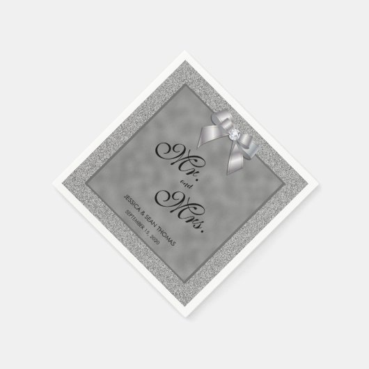 エレガントシルバーとスタイリッシュグリッター結婚ズ スタンダードカクテルナプキン (角)