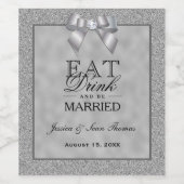 エレガントシルバーとスタイリッシュグリッター結婚ズ ワインラベル (シングルラベル)